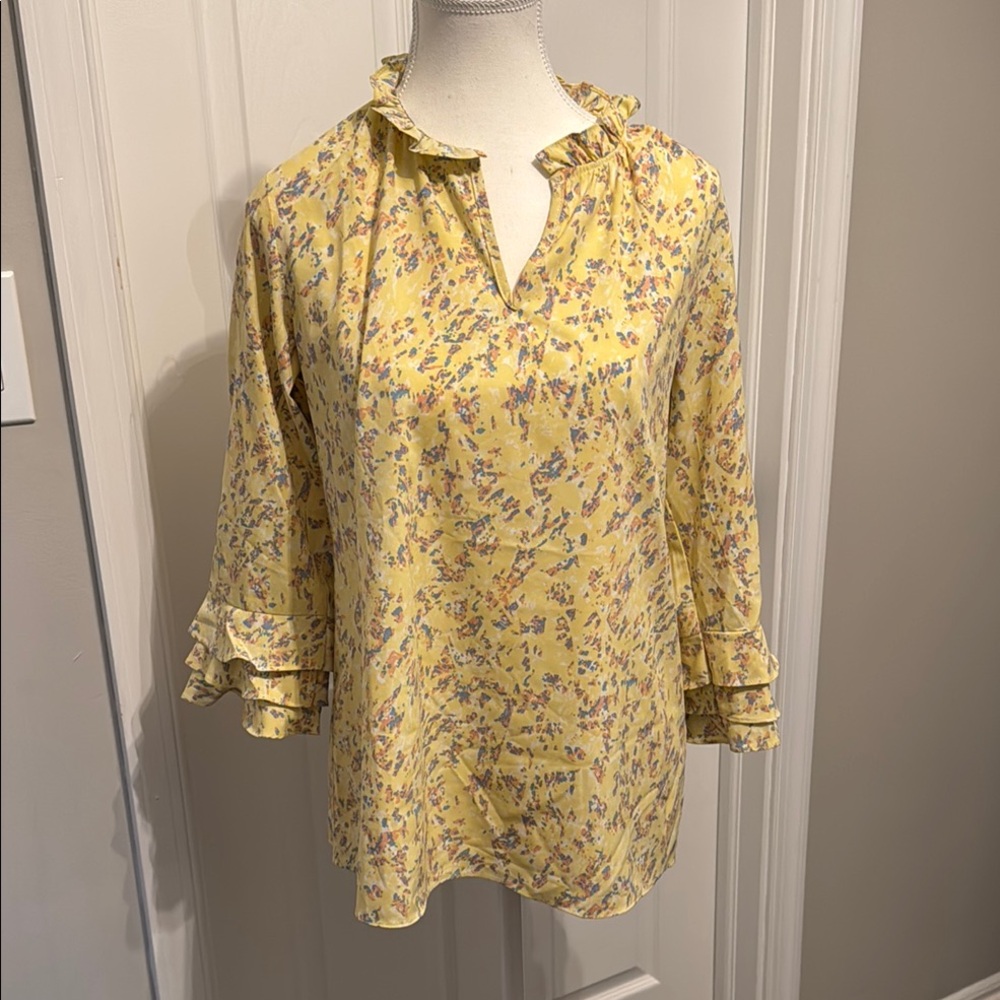 Floral Yellow Ruffle Sleeve Women's Top